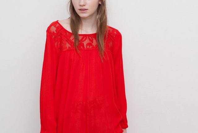 Pull&Bear Basic Top With Embroidered Front in red